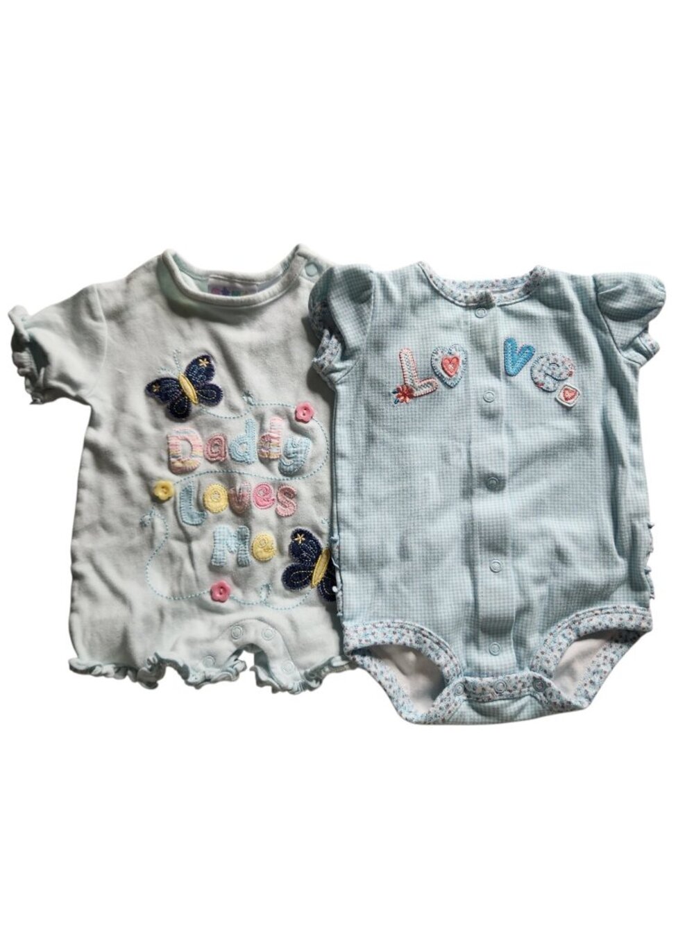 Baby Girl One Piece Outfits Summer Ruffles Blue White Size 0-3 Mo & 6 Months